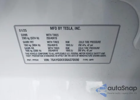 2025 Tesla Model Y Long Range Dual Motor All-Wheel Drive из США, поврежденный, VIN 7SAYGDEE0SA370590